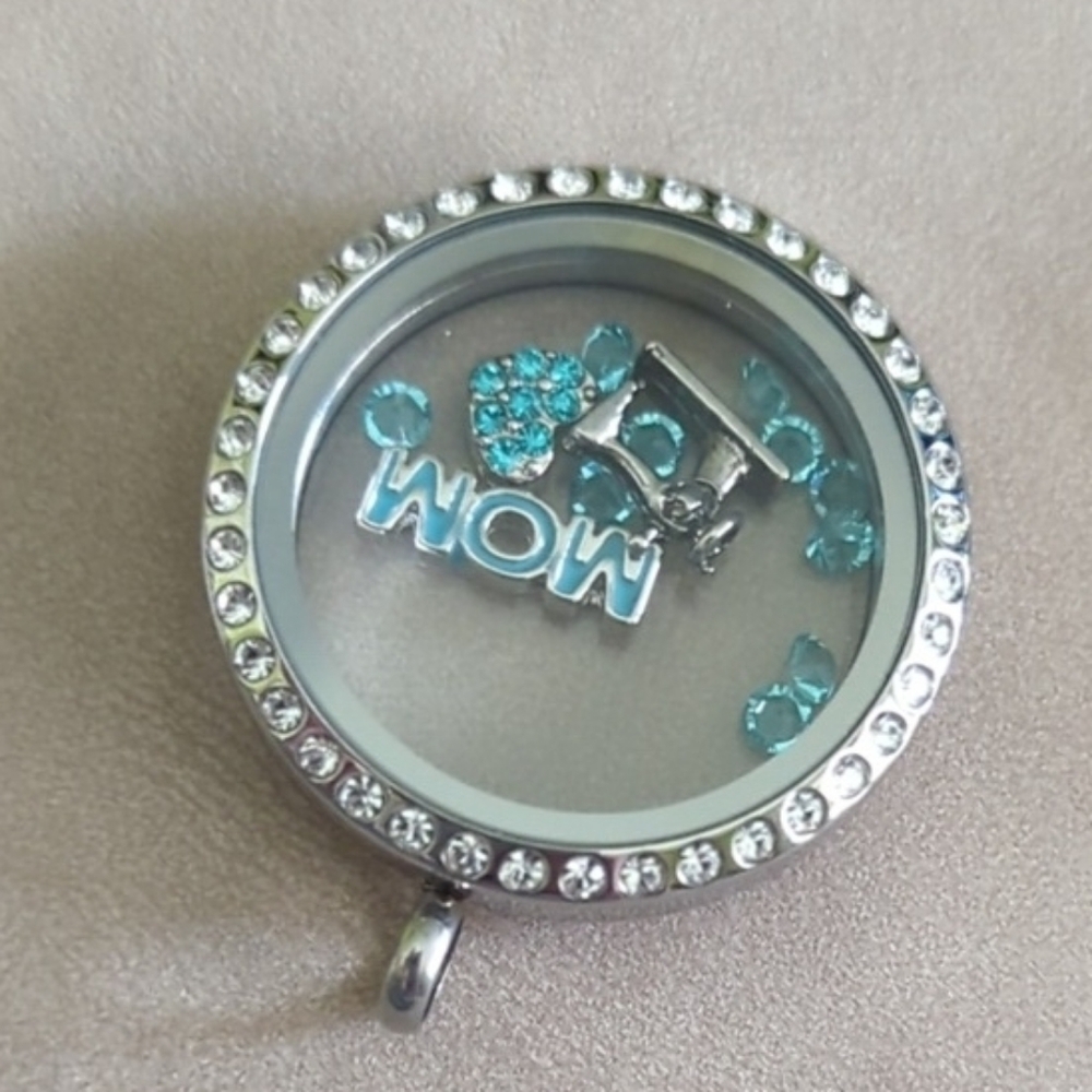 Origami Owl Silver Locket with Blue Accents - Picture 3 of 3
